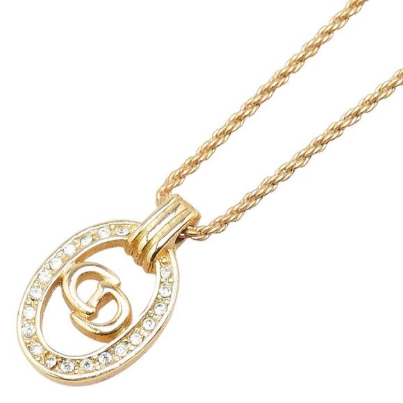 Dior CD Logo Rhinestone Oval Circle Necklace - Picture 1 of 6